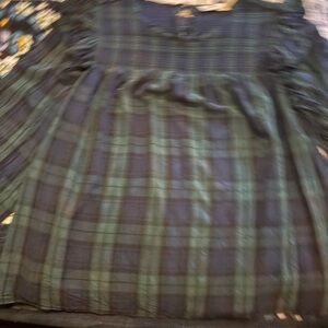 Vineyard Vines Dark Green and Navy Plaid Blouse